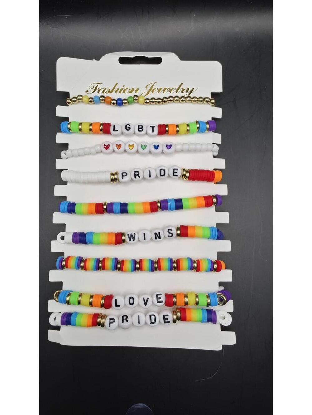 Rainbow Pride Beaded Bracelet Set with LGBTQ+ Letter Beads